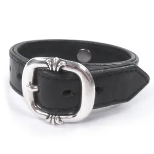 Pre-owned Chrome Hearts Calfskin Small Leather Goods Gunslinger Cross Ball Leather Bracelet