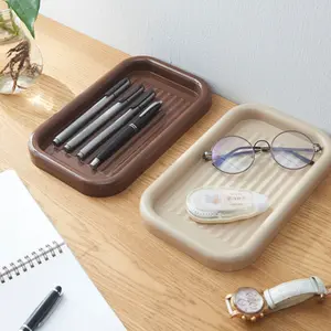 Minimalist Desk Organizer Tray - Rippled Aesthetic Stationery Holder, Bathroom & Vanity Tray for Jewelry, Makeup & Keys - Durable Plastic Office Storage