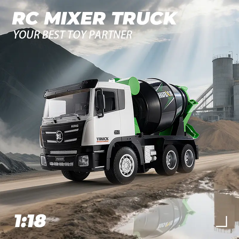 1:18 RC Mixer Truck, Unisex Remote Control Hobby Toy, 9-Channel Remote, Rotating Drum, Alloy Body, Durable Electric RC Construction Vehicle