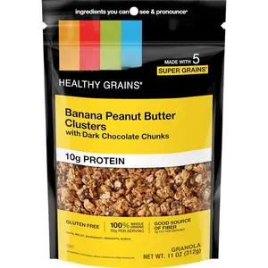 Healthy Grains Family Size Granola, Banana Peanut Butter with Dark Chocolate Chunks, 10g Protein Healthy Snack Mix, 11 oz