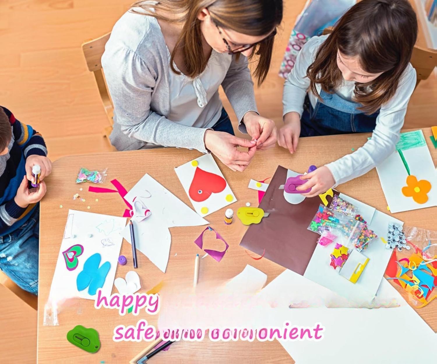 [New Deal] 6Pcs Cloud Box Cutter Retractable, Mini Utility Knife Letter Opener Envelope Slitter, Small Package Opener Paper Cutters with Keychain Hole for Office Home School Stationery DIY Crafts Rainbow Color