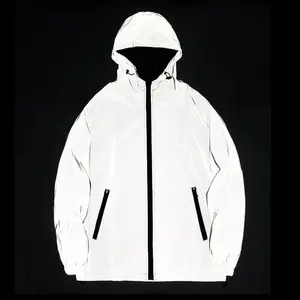 2025NEW SIZE Night Reflective Jackets Double Fabric Windbreaker Hooded Jacket Men Hip Hop Dancer Waterproof Zipper Coats Outwear Outdoor Menswear Tights Medium Polyester Tops