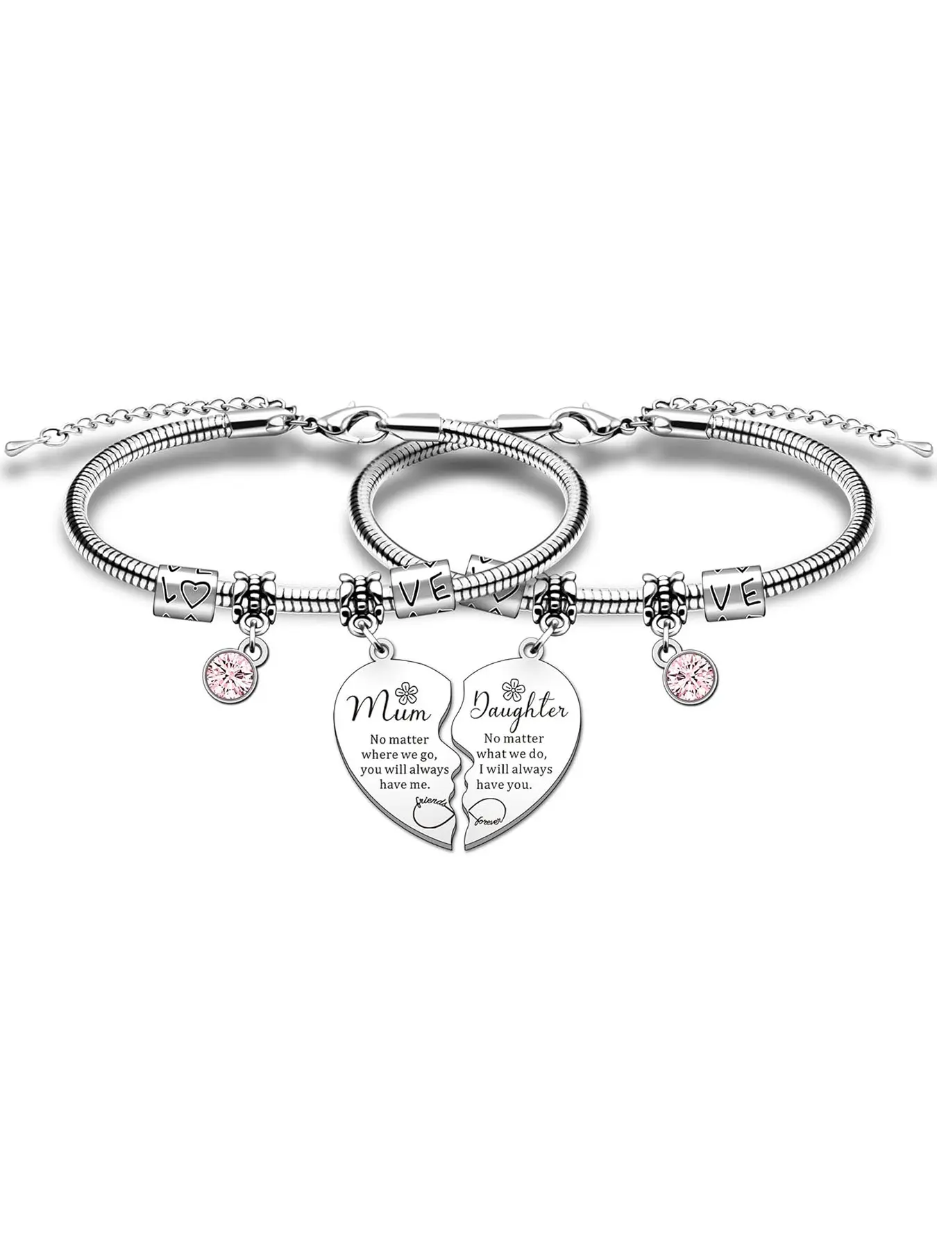 Mother's Day Gift, Mother & Daughter Love Letter Cute Heart Charm Bracelets, Heart Shaped Bracelet, Eternal Heart Bracelet, XOXO Style Matching Bracelet Set, Bracelet Bundle, Fashion Jewelry for Party, Daily Wear and Birthday Gifts