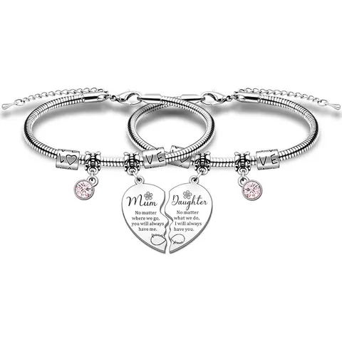 Mother's Day Gift, Mother & Daughter Love Letter Cute Heart Charm Bracelets, Heart Shaped Bracelet, Heart Design Bracelet, Eternal Heart Bracelet, XOXO Style Matching Bracelet Set, Bracelet Bundle, Fashion Jewelry for Party, Daily Wear and Birthday Gifts