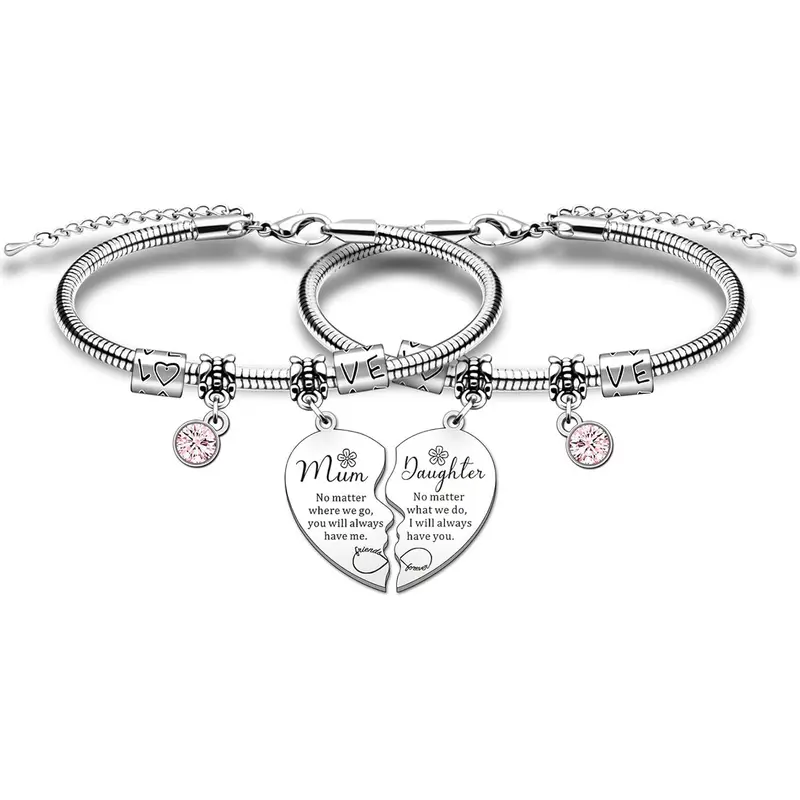 Mother's Day Gift, Mother & Daughter Love Letter Cute Heart Charm Bracelets, Heart Shaped Bracelet, Heart Design Bracelet, Eternal Heart Bracelet, XOXO Style Matching Bracelet Set, Bracelet Bundle, Fashion Jewelry for Party, Daily Wear and Birthday Gifts