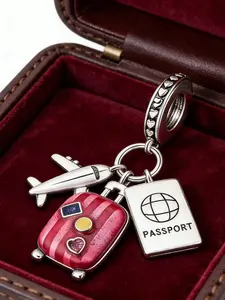 Silver Color Heart Luggage Tag and Airplane Travel Pendant, DIY Accessories, Keychain, Bag Chain, Valentine's Gift, All Seasons