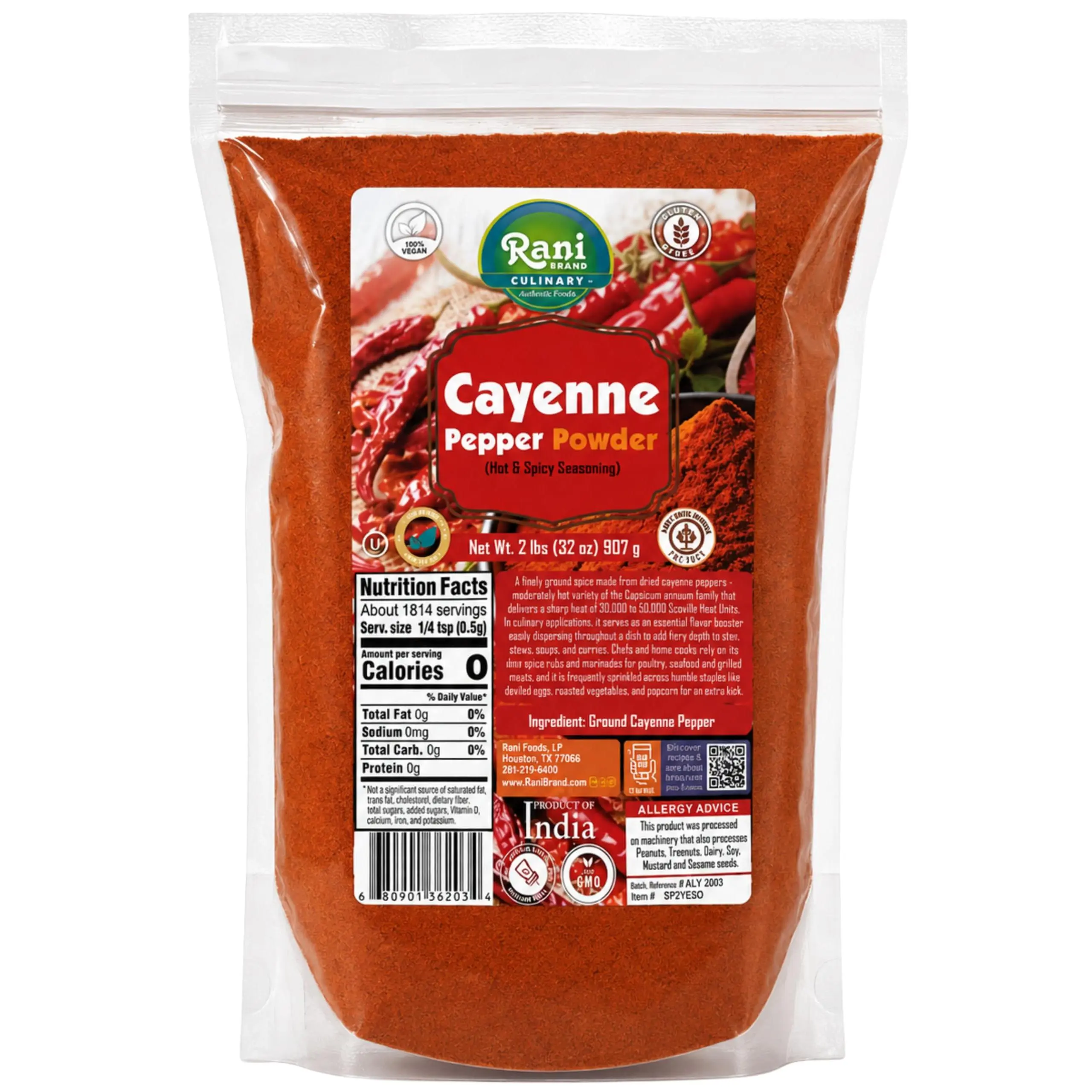 Rani Cayenne Pepper Powder (Hot & Spicy Seasoning) 32oz (2lbs) 908g ~ All Natural | Gluten Free | NON-GMO | Kosher | Vegan | Product of India