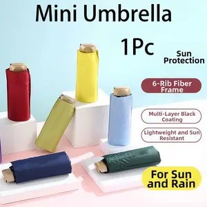 Mini UV Protection Umbrella Five Fold Design Ultra Compact Lightweight Portable Auto Open Close Strong Wind Resistant Waterproof Fabric High Density Canopy Comfortable Grip Unisex Travel Daily Use Rain Sun Protection Outdoor Back to School Essentials