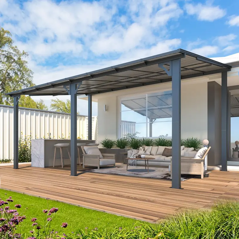 Gazebo Outdoor Pergola for Patio, Large Wall-Mounted Hard Top Lean to Metal Gazebo Shelter Pergolas Furniture