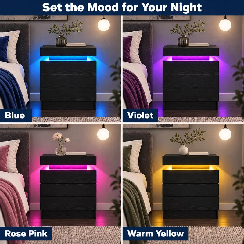 LIKIMIO Nightstand with Charging Station & LED Lights, Modern Bedside Table with 2- or 3-Drawer Options, Sliding Top, Standard Top or Lockable Top Drawer, End Table for Bedroom & Small Spaces Nightstand With Drawers LIKIMIO Nightstand with Charging Station & LED Lights, Modern Bedside Table with 2- or 3-Drawer Options, Sliding Top, Standard Top or Lockable Top Drawer, End Table for Bedroom & Small Spaces Nightstand With Drawers