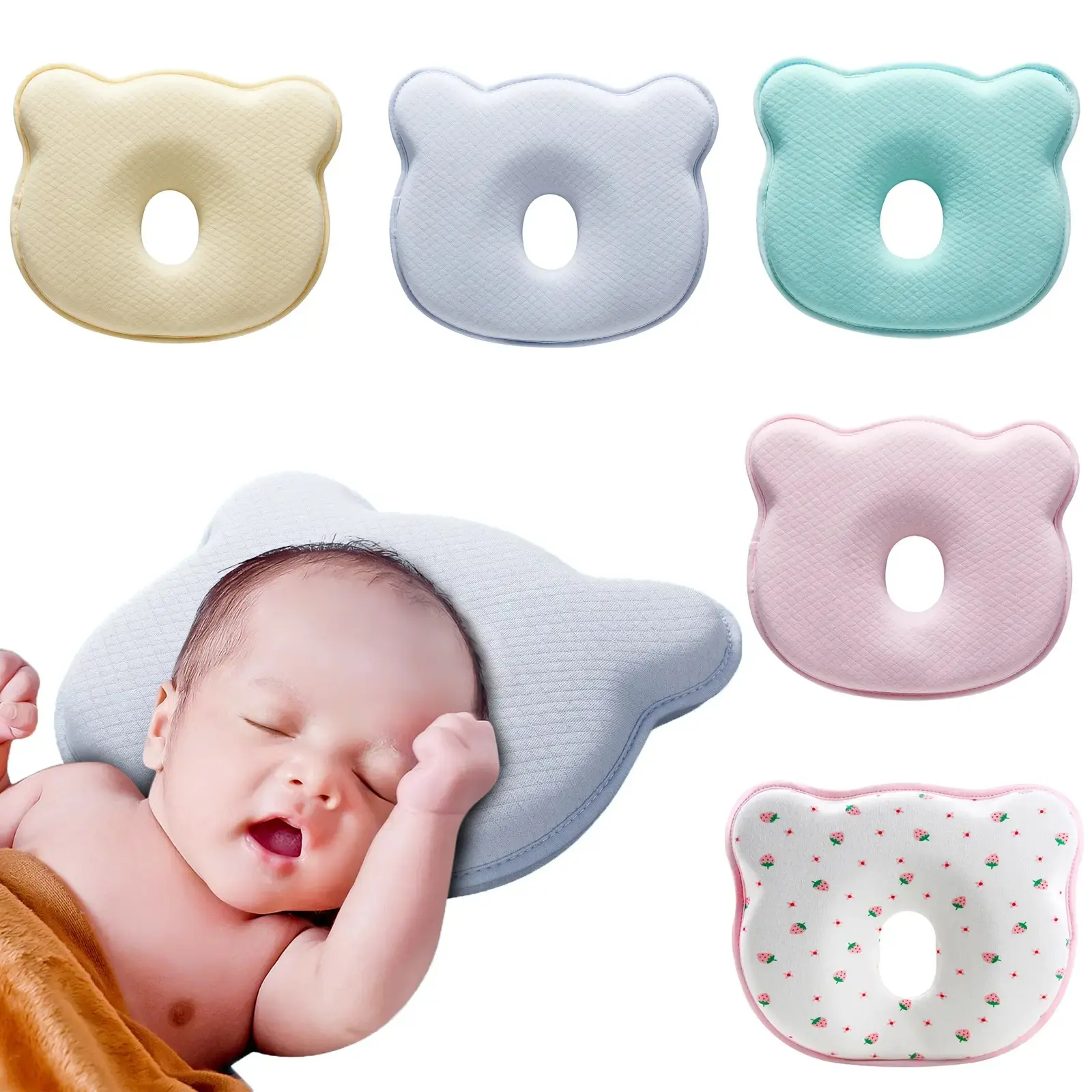 Baby Pillow,Cute Cartoon Bear Soft and Cozy Shaping Pillow, Breathable Bedding Set for Infants for Small Boys and Girls Prevent Flat Head Baby fashion accessories bags