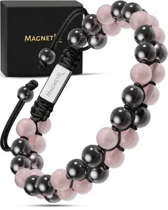 MagnetRX Magnetic Hematite & Rose Quartz Beaded Bracelet for Women
