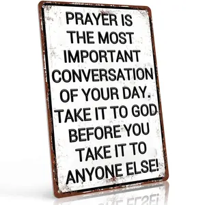 Prayer Is Most Important Conversation 8x12 Inch Aluminum Metal Sign - Christian Devotional Wall Decor for Prayer Room, Bedroom, Church, Home Office - Retro Tin Sign Gift for Christians, Prayer Enthusiasts and Spiritual Seekers