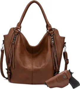 Concealed Carry Hobo Purse for Women Faux Leather Crossbody  Bags Large Tote Bag with Detachable Holster