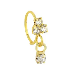 3 Diamond Flower Hoop Nose Ring - Gold Plated Cubic Zirconia, Unisex, Handmade in India, Hypoallergenic, Tarnish-Free Up to 6-12 Months