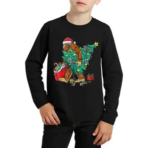 Haloumoning Boys Christmas Long Sleeve T Shirts Kids Ugly Xmas Tree Print Crewneck Tops Tees 5-14Y