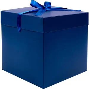 Medium  Box with Lids, Ribbon and Paper Filler, for Men Boys Birthday, Father's Day, Bridal Shower, Wedding,  Shower - Collapsible, 8.7", 1 Pack, Royal Blue