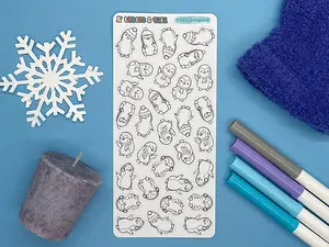 Penguin Themed Frosty Penguins DIY Color Black & White Sticker Sheet