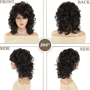 GNIMEGIL Elegant Curly Wave Wig for Women - High Temperature Fiber, Rose Net Cap, 100% Density, Vintage Mid-Length Style, Suitable for All People