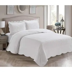 3 Piece Over Size Embossed Solid Color Coverlet Bedspread New Veronica (White, King/California King)