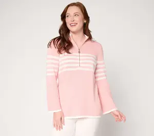 Belle by Kim Gravel Spectator Chic Striped Half Zip Sweater