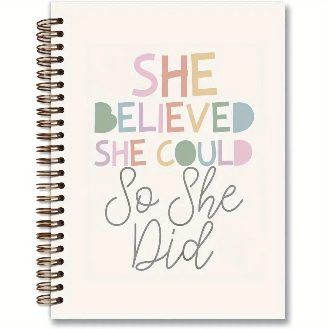 She Believed She Could So She Did Spiral Notebook, Spiral Coil Notebook, 1 Count Positive Boho Rainbow Spiral Notebook, Inspirational Gifts for Women, Journal for Work School Student Teacher, Self Improvement Journal