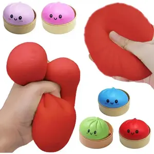 Cute Glitter Steamed Bun Squishy Toy - Novelty Soft Stress Relief Fidget Toy with Steamer Container, Kawaii Food Squishies for Kids & Adults, Unique Anxiety Relief Gift