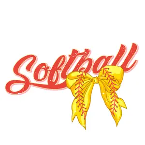 softball with bow Direct To Film Print. DTF Print, Ready To Press Print