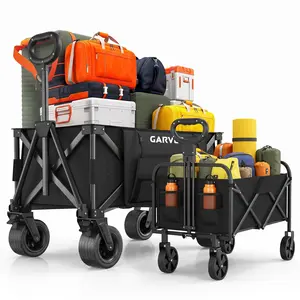 【fathersdaygift】Garvee Wagons Carts Foldable, Garvee Utility Collapsible Wagon with All-Terrain Wheels, Drink Holders & Adjustable Handle, 220 LBS & 460 LBS Portable Grocery Wagon for Shopping, Camping, Garden