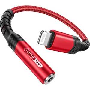 X-APT06   Headphone Adapter for iPhone Lightning to 3.5mm Adapter [Apple MFi Certified] Compatible with iPhone 14 Pro Max/14 Plus/13 12 11 Pro Max/SE/XS-Red Aluminium Cable