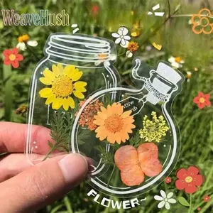 Transparent Dried Flower Bookmark DIY Craft Kit for Kids, Cute Cartoon Pressed Flowers & Natural Plant Leaves Set, Creative Autumn Theme Handmade Art Supplies with Sticky Notes, Fun Educational DIY Activity for Children, Perfect for School Projects & Home