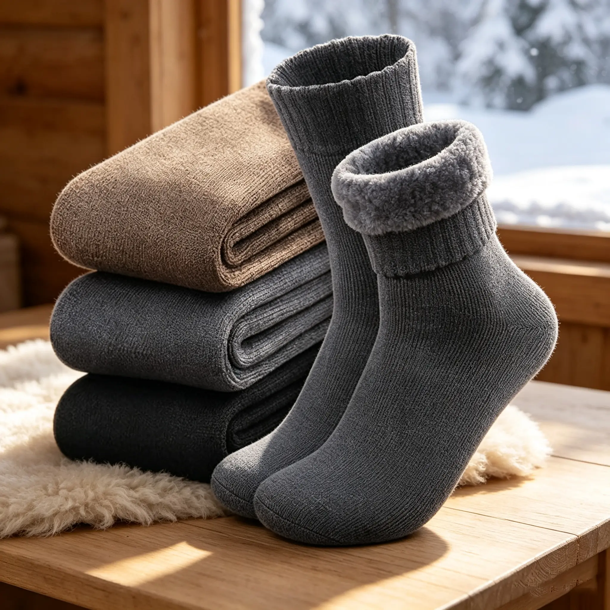 3pcs Men's Thick Warm Cashmere Mid-Calf Socks, Extra Thick Winter Fleece Socks, Men's Socks with Fleece Lining