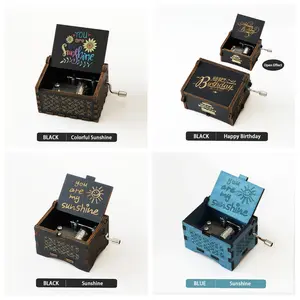 Wooden Music Box Ornament, Classical Carved Hand-Cranked Musical Instrument, Home Decor Collectible Gift, Unique Craftsmanship, Flower Design, Birthday