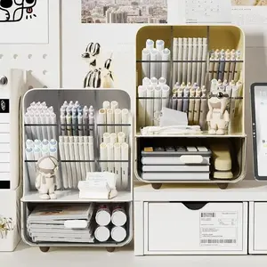 Desk Side Stationery Storage Box, 1 Count Large Capacity Multi-grid Desk Side Stationery Storage Box, Desktop Storage Organizer for Home Office School, Desk Organizer Tidy