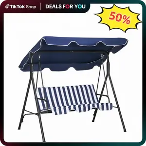 3-Seat Outdoor Patio Swing Chair Dark Blue with Removable Cushion Steel Frame Stand Adjustable Tilt Canopy Comfortable Outdoor Seating for Patio Garden Poolside Balcony Backyard Outdoor Living Essentials Backyard Relaxation On-Site