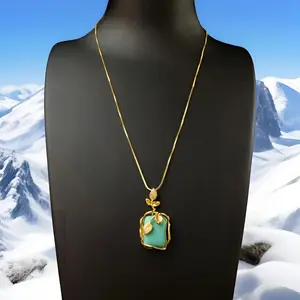 Square Turquoise Pendant Necklace Ring Earring Three-piece Set Simple Fashionable New Style Versatile Gifts for Wife Jewelrystack