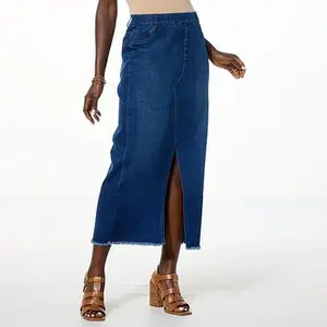 Colleen Lopez Denim Maxi Skirt with Front Slit