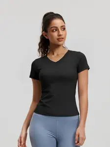 Women's V-Neck Short Sleeve Sporty T-Shirt, Slim Fit Yoga Top, Quick-Dry Moisture-Wicking Workout Shirt, Soft and High-Elastic