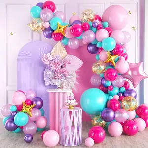 Pink Purple Teal Balloon Arch Kit with Confetti Foil Balloons for Girls Birthday Decor