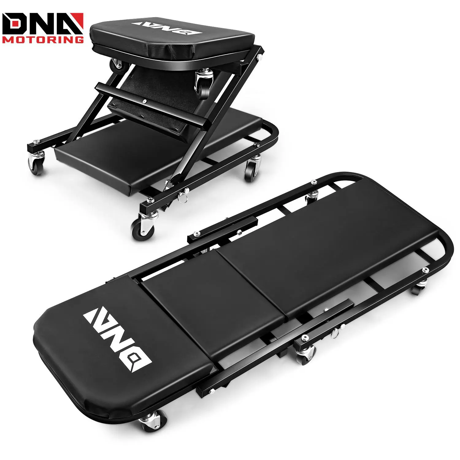 ‎40 Inches 2 IN 1 Rolling Folding Car Creeper Seat 6 Pcs 2" Casters Black, Z-Shape, 330 LBS Weight Capacity Heavy Duty, Automotive Mechanic Repair Under Car Rolling Creeper Seat