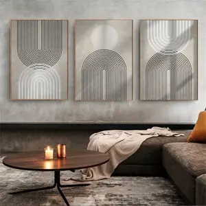 Set of 3 Unframed Geometric Art Posters, Minimalist Canvas Prints, Abstract Shapes Wall Art, Modern Line Pattern Home Decor Gifts, Decorative Artwork