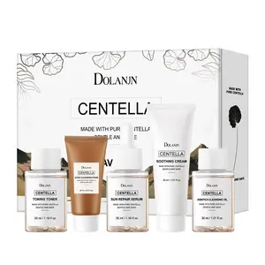5 Piece Centella Facial Travel Kit, Simple Portable Style, Cleansing + Soothing Cream Combo, Hydrate Stabilize Repair Barrier Gift