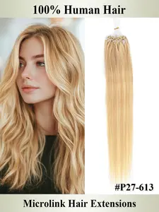 30g  P01 Highlight  50 Strands Micro Beads Hair Extensions, Nano Ring Links, Natural Straight Hair, 10 Colors, Add Volume & Length, Blonde 12-22inch Micro Loop Hair Extensions