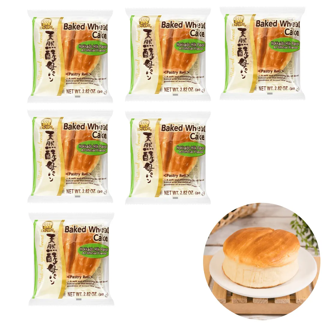 D-PLUS Natural Yeast Bread, Hokkaido Milk Flavor (Pack of 6, 2.82 oz Each) - Fluffy Japanese Pastry Roll & Asian Snacks Baking Bake Bread Bundle Box Food Baked Healthy