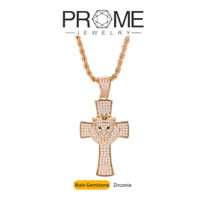 (CN016)'Lion King' Cubic Zirconia Cross Pendant Necklace(20Inches) High-Quality Copper with Luxury Finish,Women's Gift Elegant Trendy Fashion Jewelry,Everyday Wear