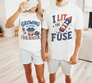 Retro 4th Of July Pregnancy Announcement Shirts, Matching Expecting Parents Tees, Patriotic Baby Reveal Outfit, Summer Couple Set