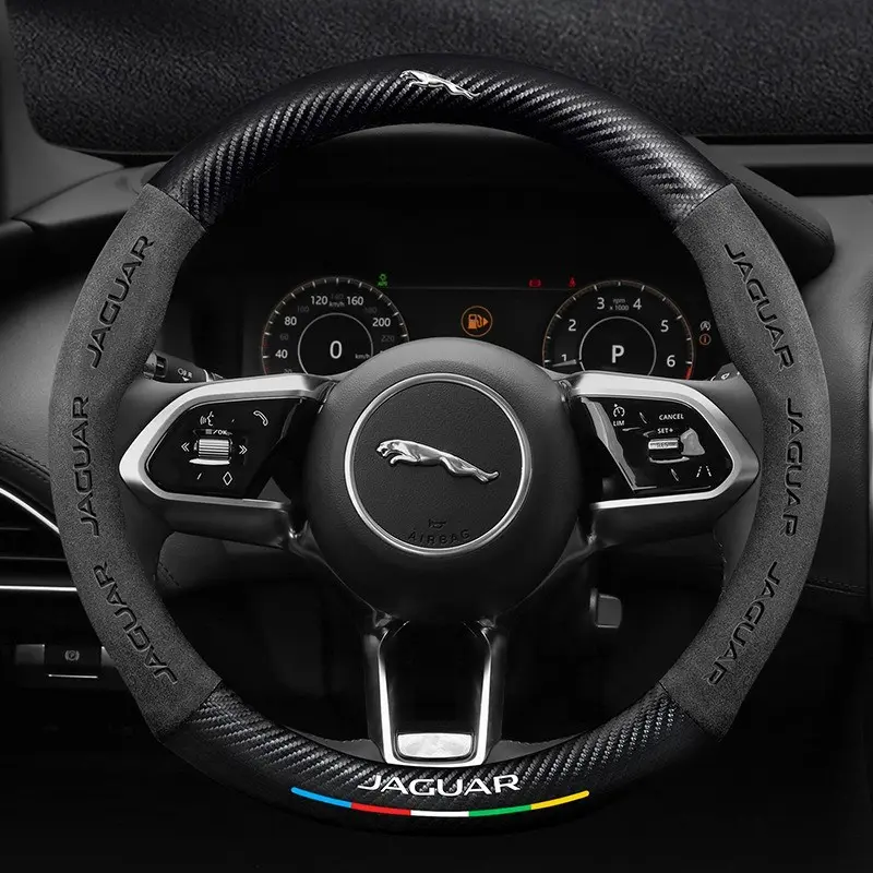 3D Car Automotive Carbon Fiber leather Steering Wheel Non-slip Cover Protective For Jaguar X S F XF XE XJ XK XEL XFL XJL XJ6 XJS F-Pace XKR XFR F-Type Steering Wheel Covers