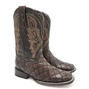 Denver Safari Brown Pirarucu Print Men's Square Toe Cowboy Boots