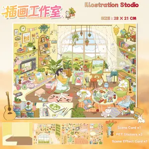 Fun 3D miniature scene building stickers – educational, stress-relief, handmade collage for DIY journaling, scrapbooking, and creative decoration