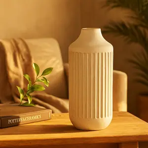 Gray Metal Ribbed Speckled Decorative Vase